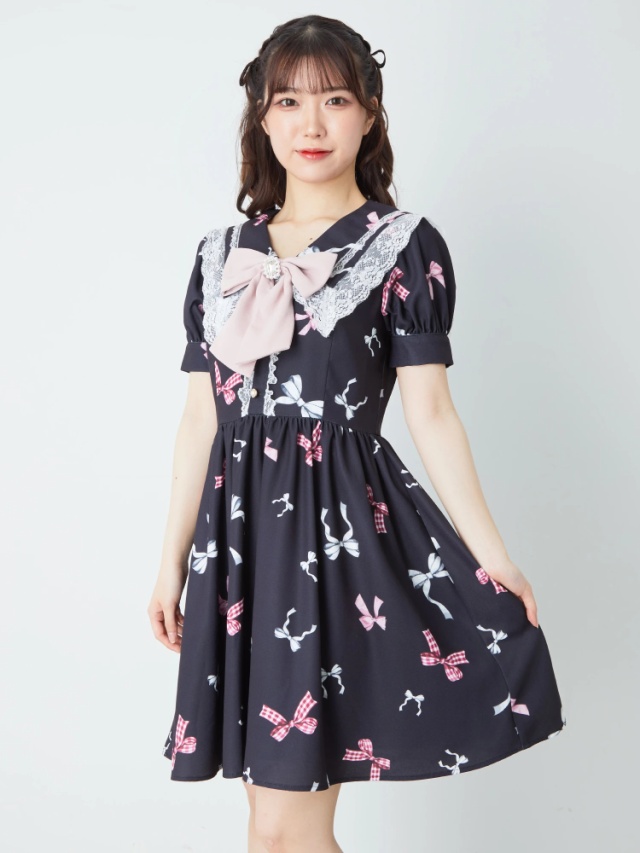 Ank Rouge Romantic Ribbon セーラーカラーワンピース