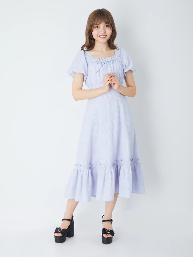 アンタイトル 半袖ロングワンピース フロントギャザー くすみピンク LLサイズ セール】フロントギャザーフレアロングワンピース（ワンピース