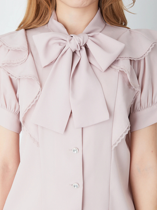 ◾️MYLAN パガニーニサイドボタンブラウス　ライラック　リボン ラッフルフリルビジューボタンリボンタイブラウス - Ank Rouge