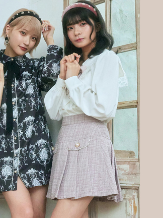 ヨーク切替ツイードプリーツSK - Ank Rouge(アンクルージュ)のスカート