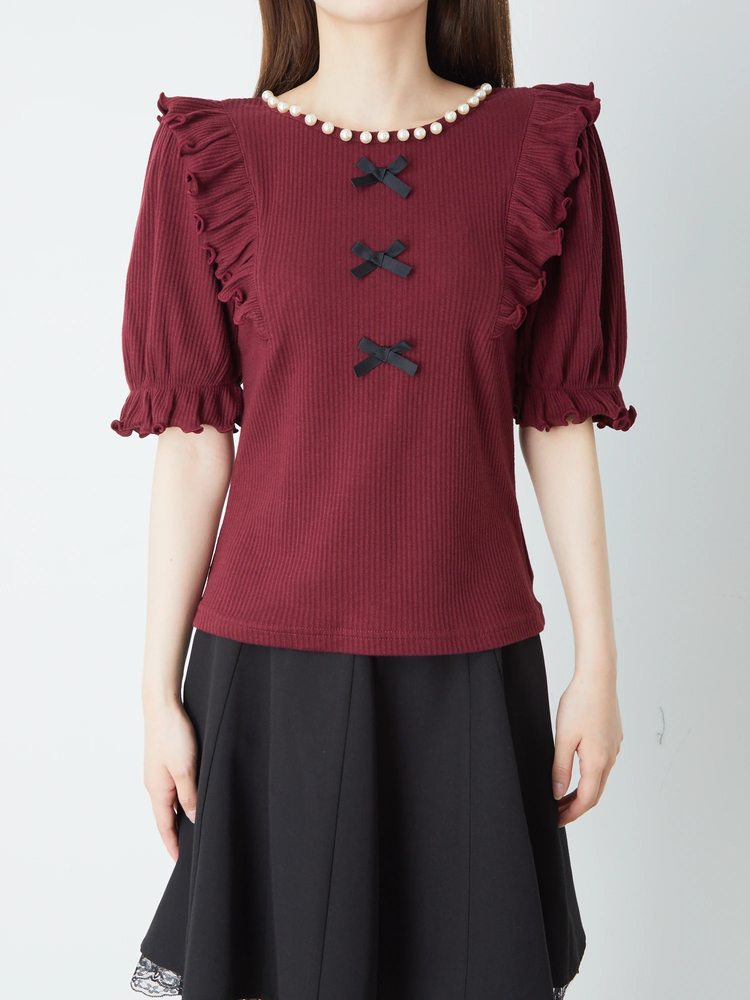 フォクシー 可愛いお襟 バックリボン サンジェルマン カットソートップス ロゴ刺繍リボン付きカットソー(カットソー)｜TOPS（トップス