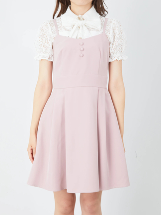 送料無料【A88】AnkRouge アンクルージュ キャミ ワンピース 花柄(バラ?)模様 白×ピンク レース ふりふり ロングスカート M ロリータ系 ハートdotキャミOP - Ank Rouge(アンクルージュ)のワンピース