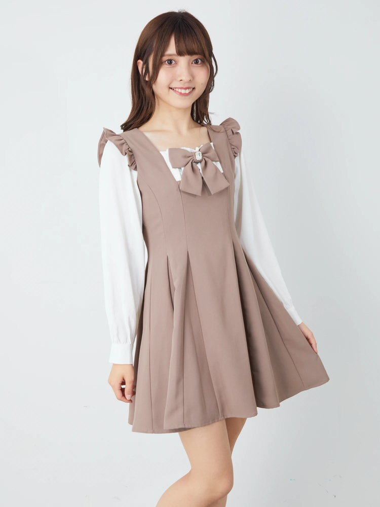 フロントリボンスクエアネックワンピース - Ank Rouge(アンクルージュ