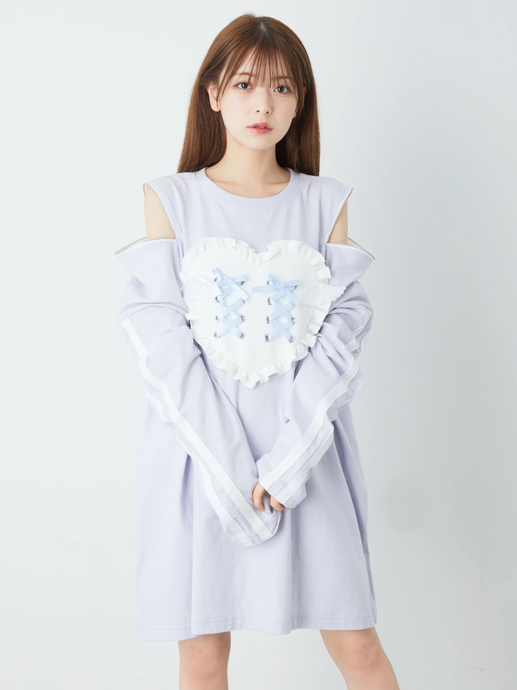 OBLI黒 Tシャツ ハート フリル
