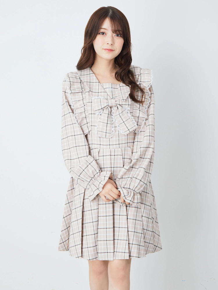 ANAYI34アイボリー リボン付き プリーツワンピース ドーリーリボンプリーツOP - Ank Rouge(アンクルージュ)の