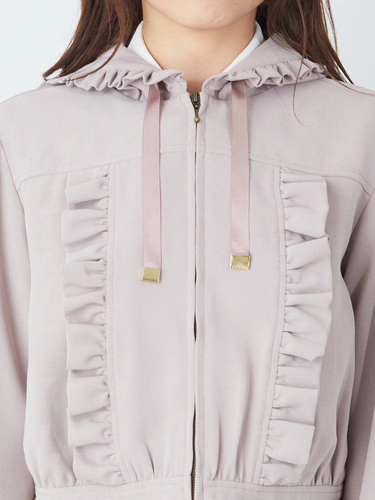 フリル付きフードジャケット グレー RONEPARC ロネパーク 2サイズ展開