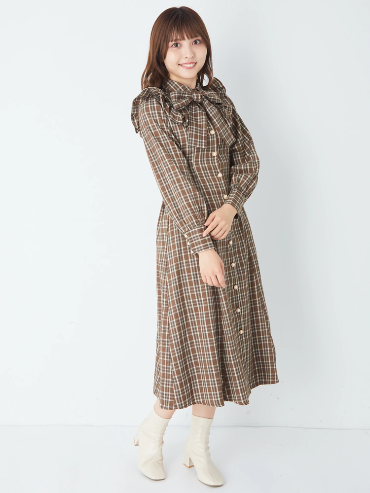 タグ付き 着丈83 ミンク 3L〜4L ブラウン セミロング メンズ レディース BackスピンドルチェックロングOP - Ank Rouge(アンクルージュ)の