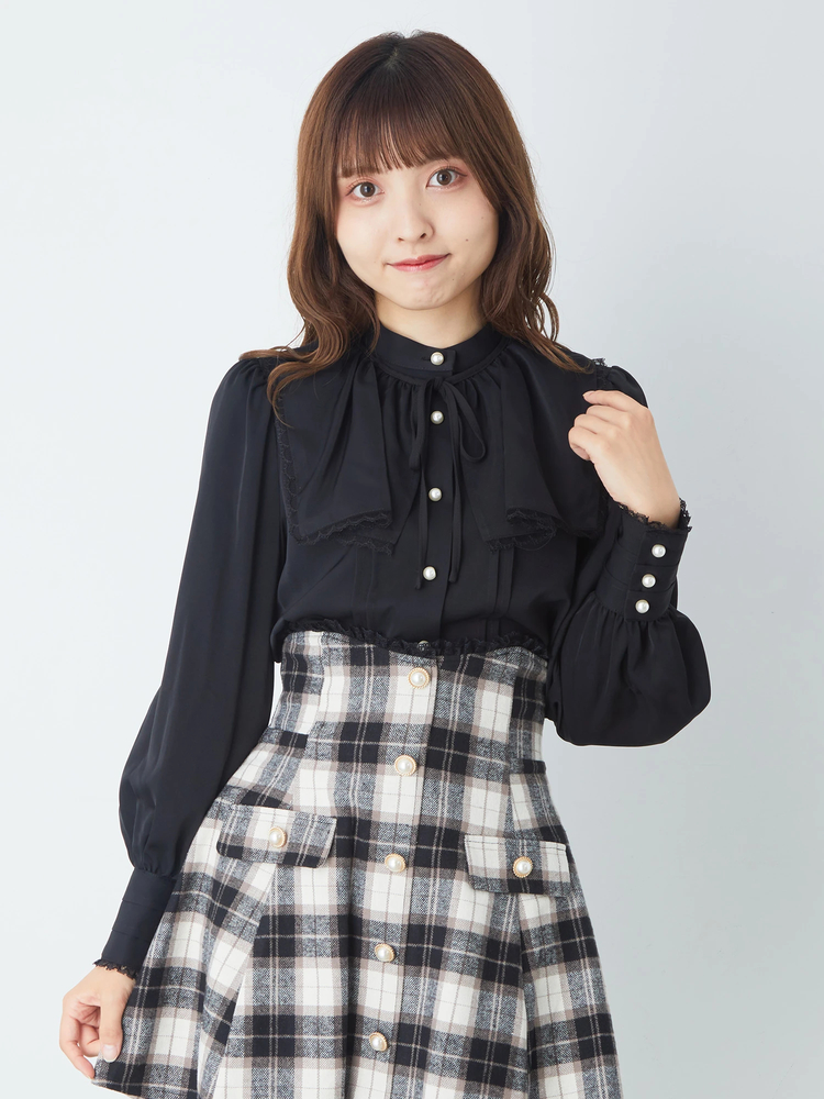 Yves Saint Laurent - 【美品】イヴ・サンローラン　フリルケープカラーブラウス　ネイビー　M相当 ケープカラーブラウス - Ank Rouge(アンクルージュ)のシャツ