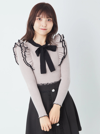 バイカラーリボンリブニット - Ank Rouge(アンクルージュ)のニット