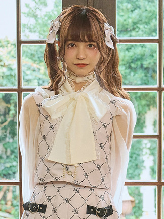 donguri  Gauze# ベージュ長袖シャツ リボン付き 袖オーガンジーBigリボンBL - Ank Rouge(アンクルージュ)のシャツ