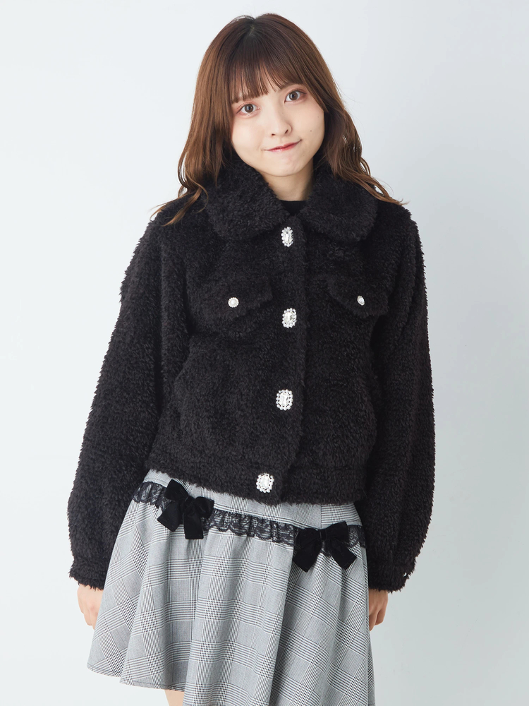 コート ジャケット ボア ビジューボタン 襟付き 可愛い 全2色 楽天市場】ボアコート レディース 秋冬 ボアジャケット ショート