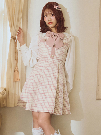 Ank Rouge フロントビジューツイードSET/UPワンピース ピンク フロントビジューツイードSET/UPワンピース - Ank Rouge(アン