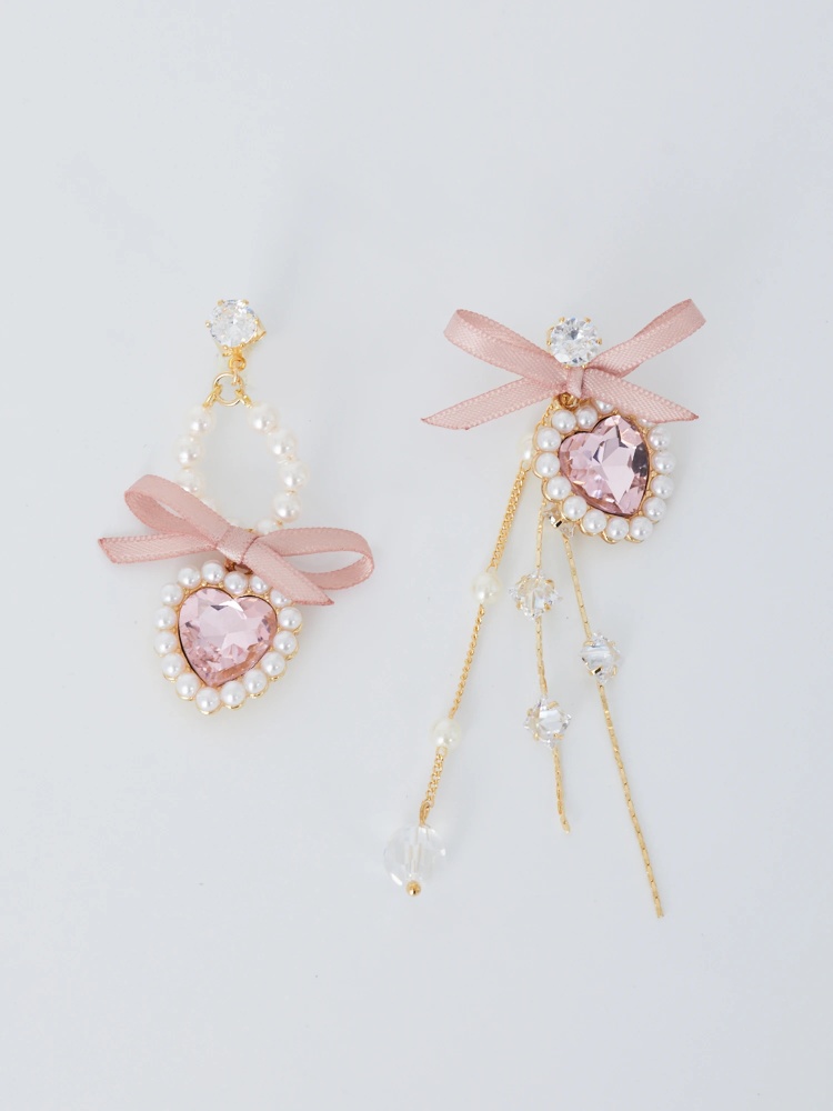 ダークカラー♡レース調ルージュ薔薇リップハート アシメピアス 
