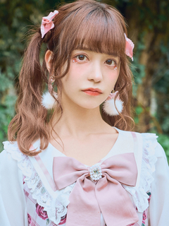 リボン×ファーポンポン ピアス