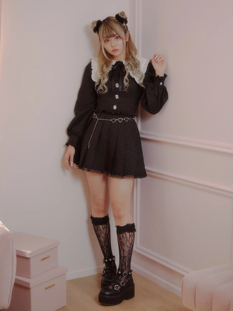 【Saint Laurent】ファイン セインチュール ブークレ ベルト Be mqin ハートチェーンベルト付きプリーツSK - Ank Rouge(アン