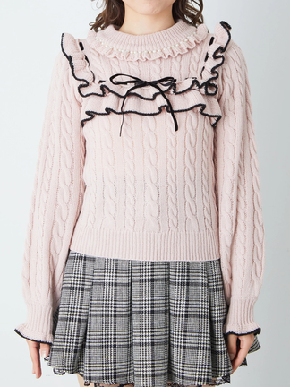 【着用2回】トゥービーシック♡ フリルリボン♡ボーダーニット　ベージュ トゥー ビー シック TO BE CHIC 【L】ビジュー＆リボン ニット