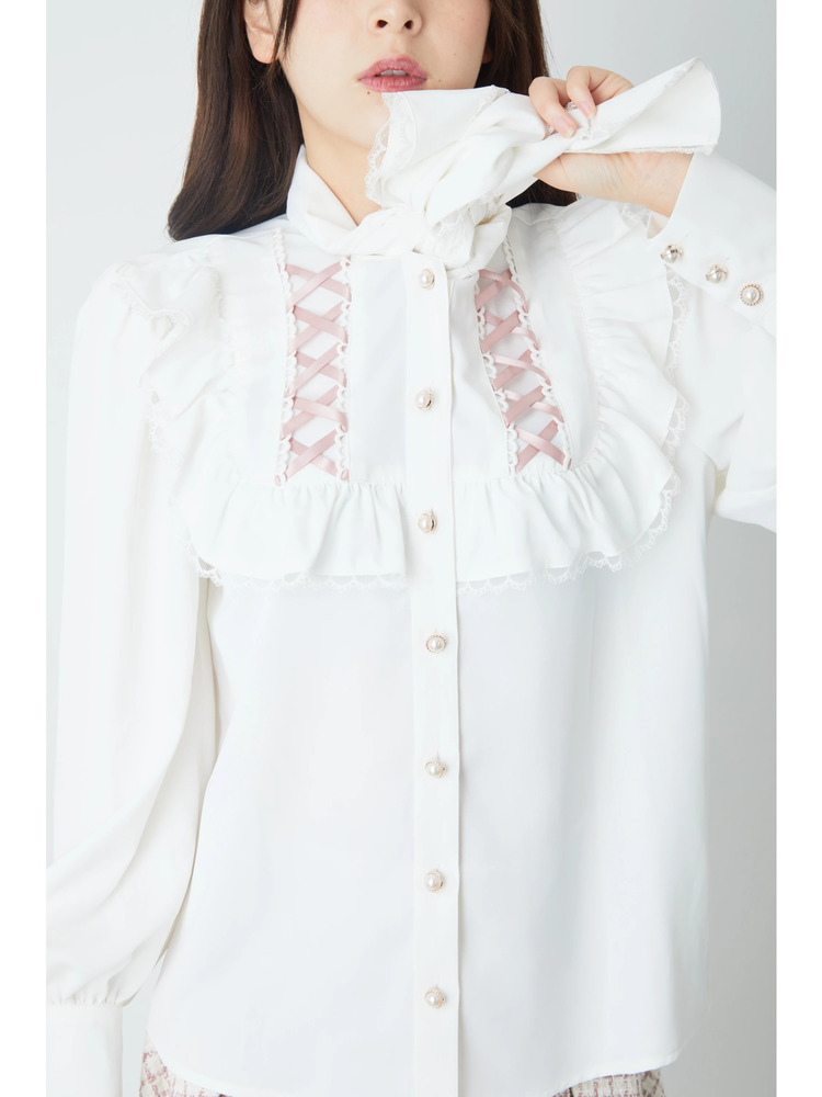 スクエアヨークフリルブラウス - Ank Rouge(アンクルージュ)のシャツ