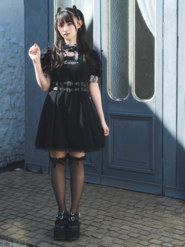 アイレネ IRENE ノースリーブ 膝丈 フレアワンピース 38 黒 アシメ  