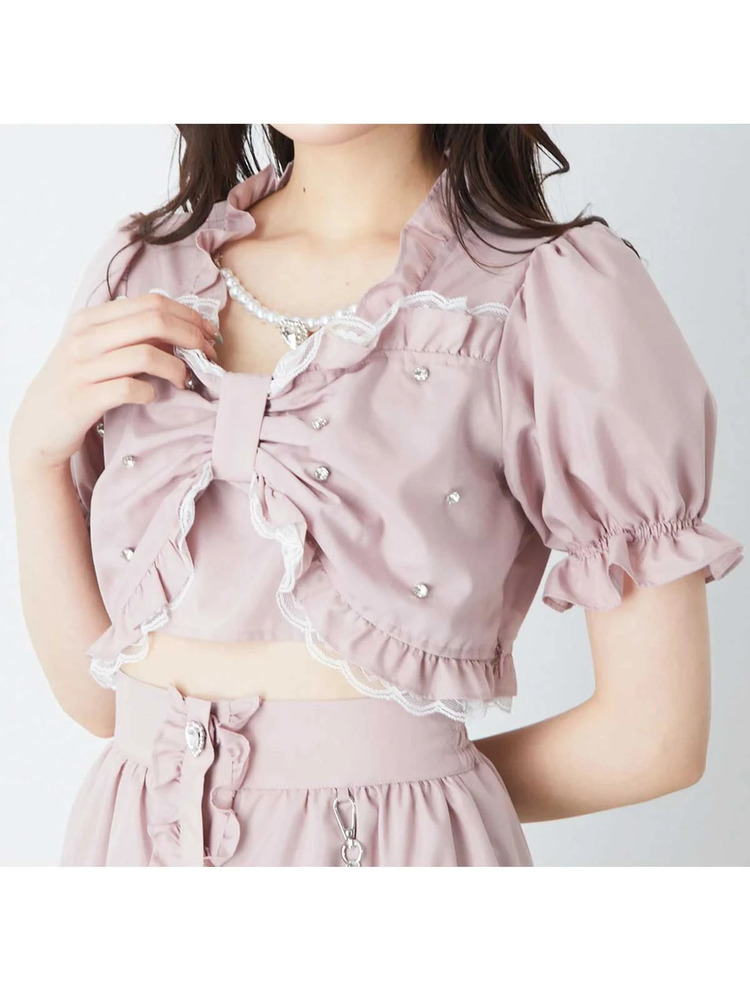 ヴィヴィアン　トップス　フリルリボン VIS｜フロントリボン肩フリルブラウス | Rakuten Fashion(楽天