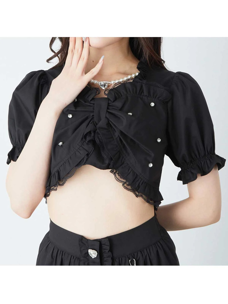 ヴィヴィアン　トップス　フリルリボン VIS｜フロントリボン肩フリルブラウス | Rakuten Fashion(楽天