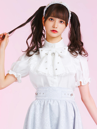 ⑩❣️蘭❣️Ｎｏ1813 ガラスナギット★ダイクロ ピンクパープル★12個 ヨークフリルリボンタイブラウス - Ank Rouge(アンクルージュ)のシャツ