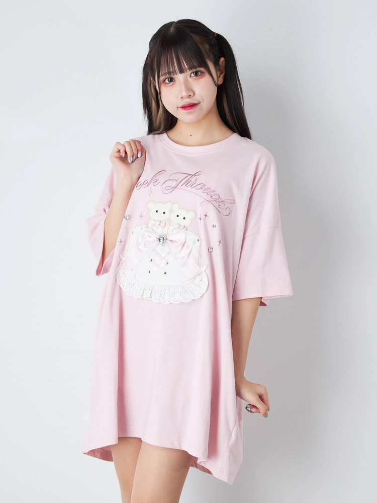 Ank Rouge くまちゃんキラキラツイードポンチョ ピンク くまちゃんキラキラツイードポンチョ - Ank Rouge(アン