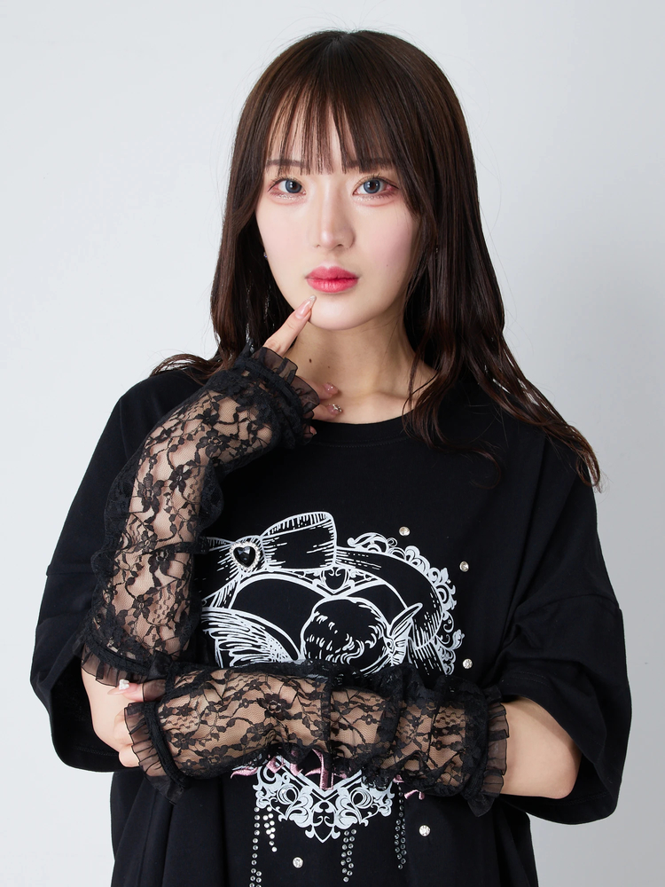 リボンカフス付きレースアームウオーマー　白 リボンカフス付きレースアームウォーマー – NoGenki