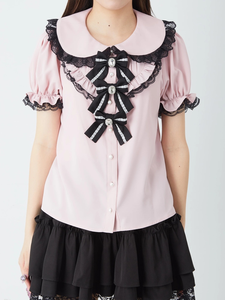 ラウンドヨークレースリボンブラウス - Ank Rouge(アンクルージュ)の