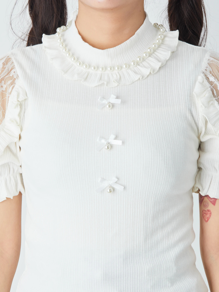 リボン&パールカットソー - Ank Rouge(アンクルージュ)のTシャツ