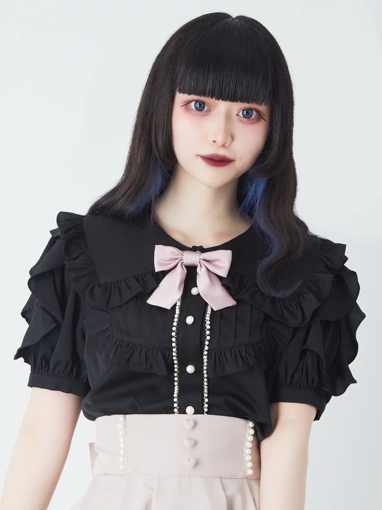 24SS♡ANAYI リボンプリントタックスリーブブラウス 36 とろみ シアー 24SS♡ANAYI リボンプリントタックスリーブブラウス 36 とろみ