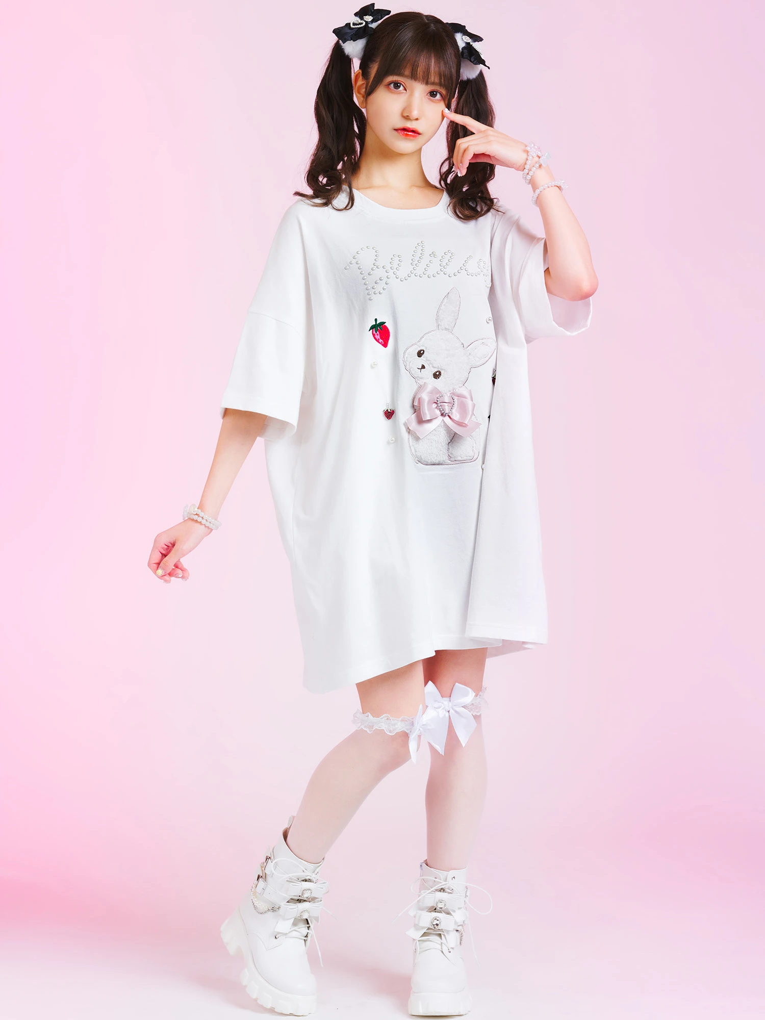 うさちゃんいちごTe - Ank Rouge(アンクルージュ)のTシャツ