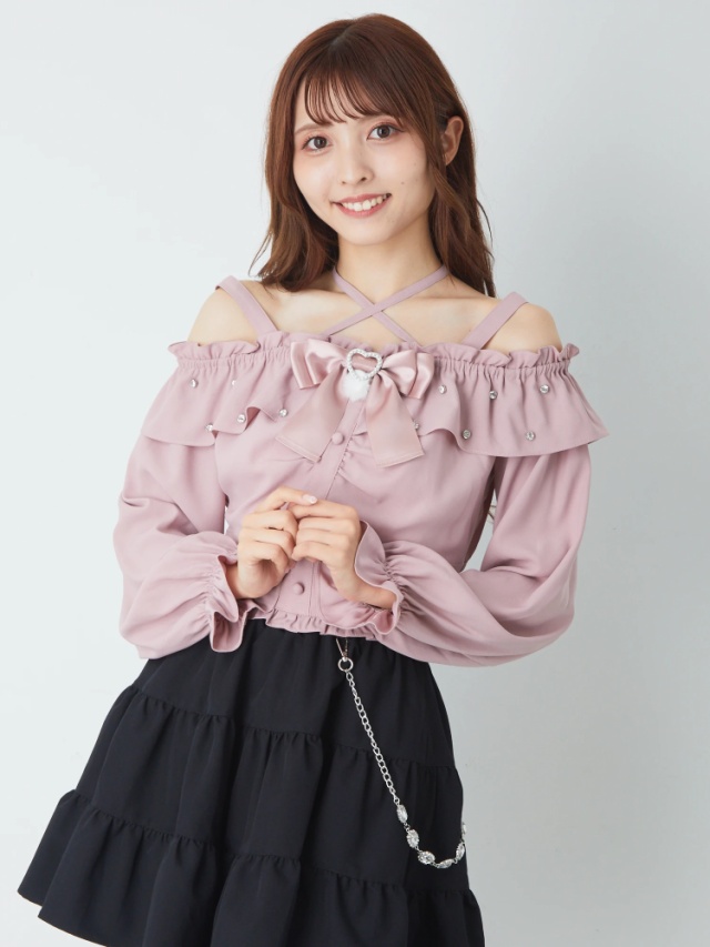 ぽんぽんリボンオフショルTOPS - Ank Rouge(アンクルージュ)のTシャツ 