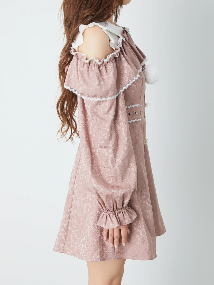 【韓国ブランド】リボンハンオフショルダーワンピースN118 MAISON DE THERESE ワンピース オフショルダー バック紐リボン