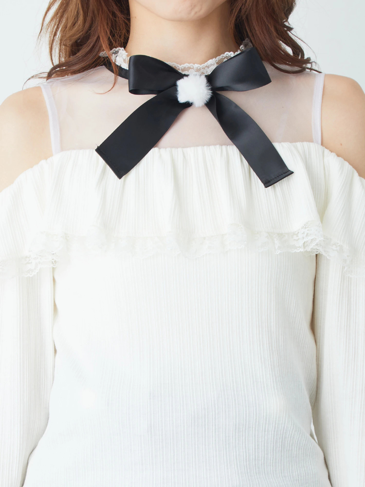 Ank Rouge - オフショルテレコTOPS リボンネコちゃんオフショルテレコTOPS - Ank Rouge(アン
