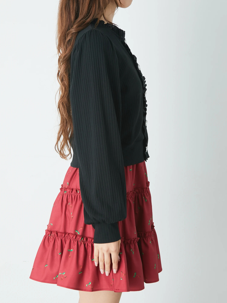 即納♡配色クルーカーデアンサンブル　レッド　赤　JUSGULITTY JUSGLITTY（ジャスグリッティー）の「ポイントカーデ