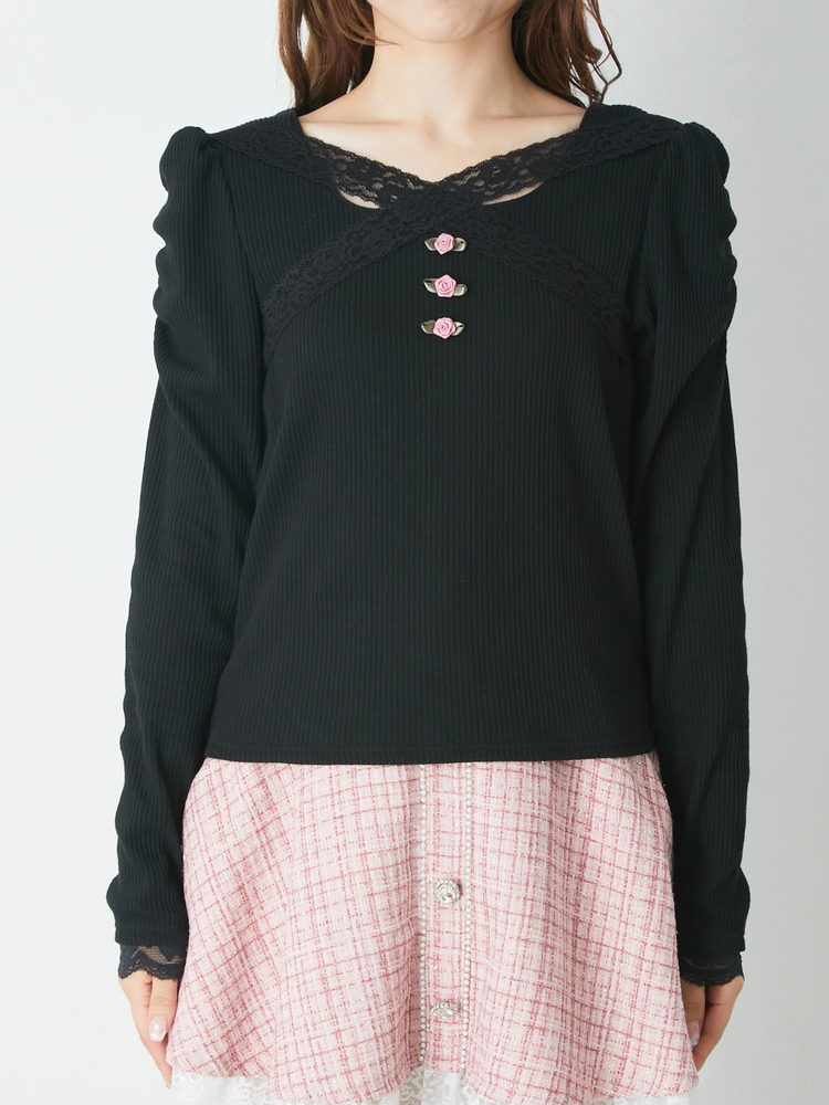 レースクロスローズカットソー - Ank Rouge(アンクルージュ)のTシャツ 