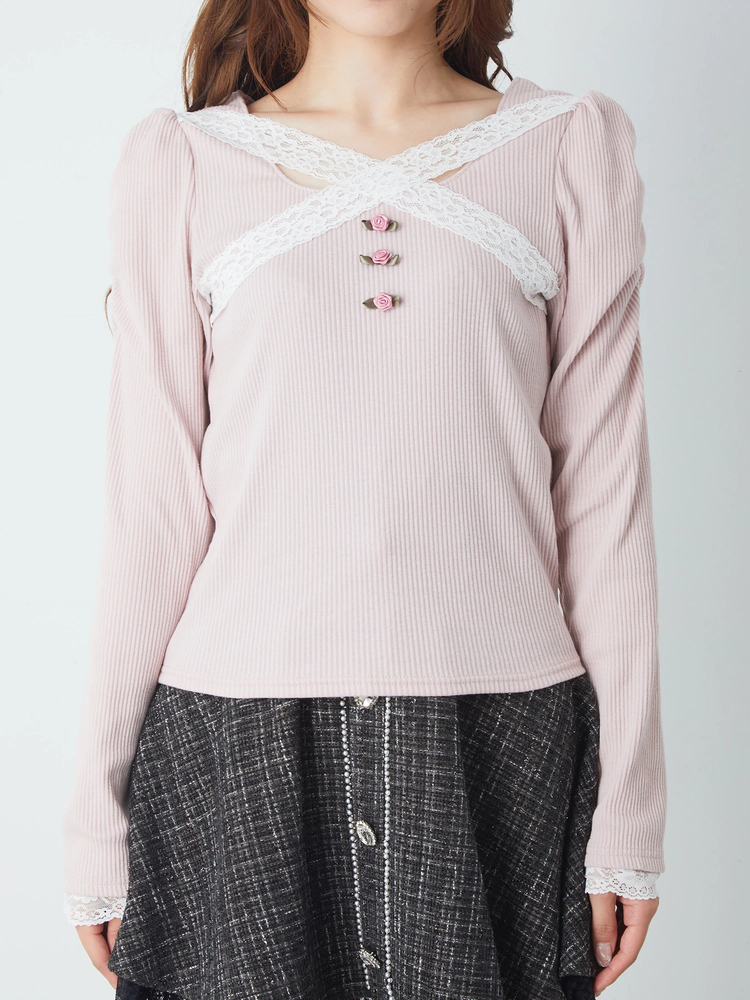 レースクロスローズカットソー - Ank Rouge(アンクルージュ)のTシャツ 