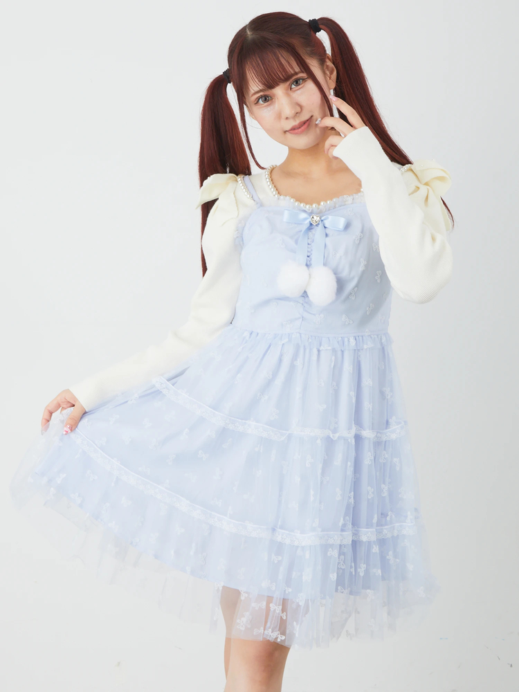 送料無料の商品 ぽんぽんリボンレースJSK - Ank Rouge(アンクルージュ)の 犬服・アクセサリー
