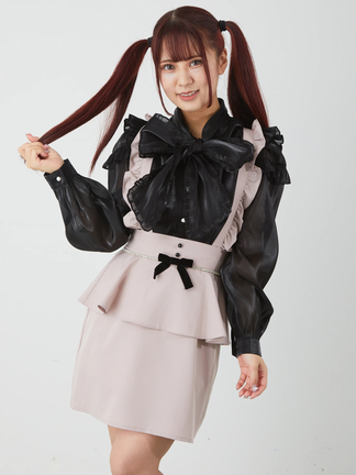 Ank Rougeパールリボンブラウス サス付きティアードスカパン