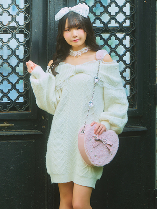 大きめリボンが可愛い♪ CHANEL ワンピース コットン ニット オフショルリボンニットワンピース - Ank Rouge(アンクルージュ