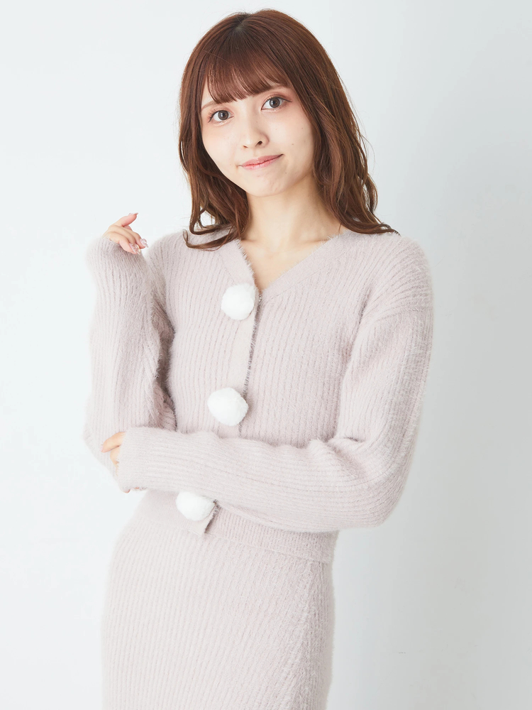 Ank Rouge ぽんぽんリボンニットポンチョ 白 ぽんぽんリボンニットポンチョ - Ank Rouge(アンクルージュ)の