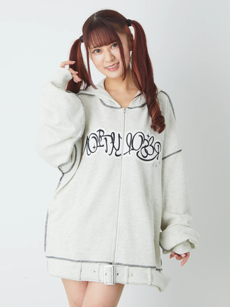 ELFSACK パーカー ワンピース バイカラー ショート丈 ハート セール】【HOOK】for girls バイカラー刺繍ジップパーカー