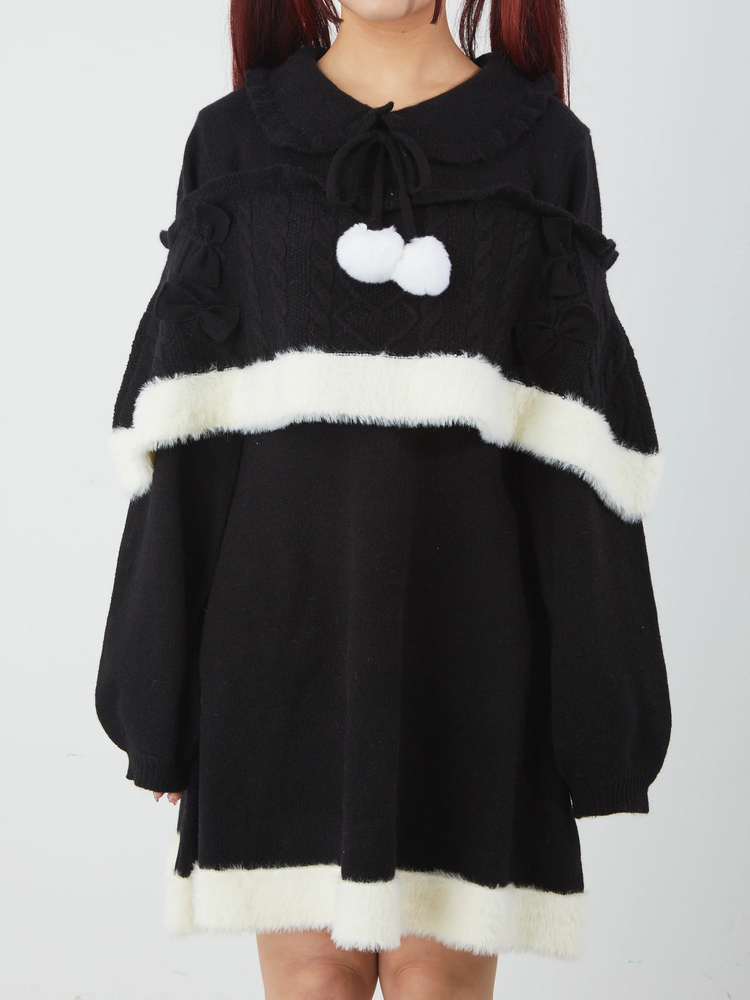 ニット　ワンピース　アンゴラ　グレー　五分袖 新品✨ALYSI ニット ワンピース カシミア アンゴラ ウール 黒
