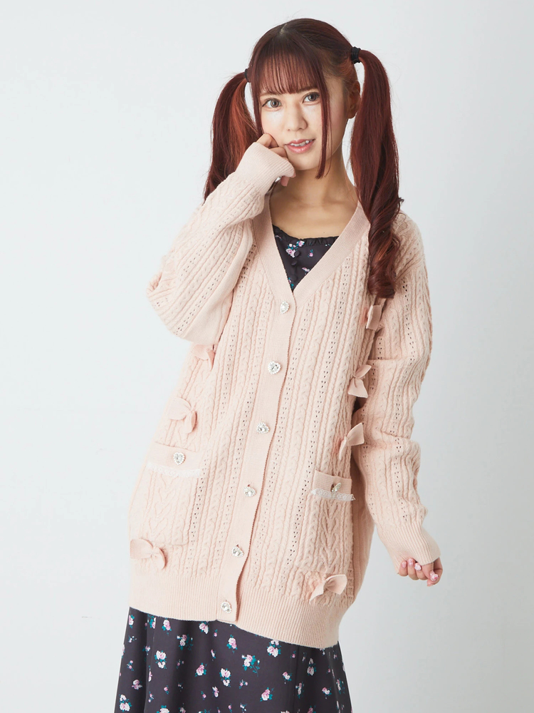 CABaNアイボリー リボン付き五分袖ニット フロントベロアリボンニットTOPS - Ank Rouge(アンクルージュ)の