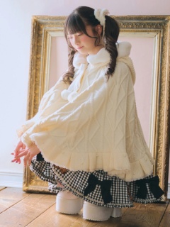 ぽんぽんリボンニットポンチョ