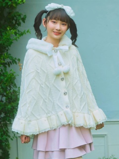 ぽんぽんリボンニットポンチョ