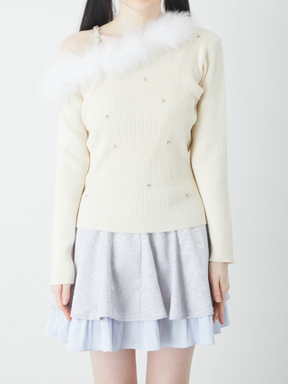 【日本製】 キラキラフェザーオフショルニットTOPS - Ank Rouge(アン セキュリティ・セーフティ