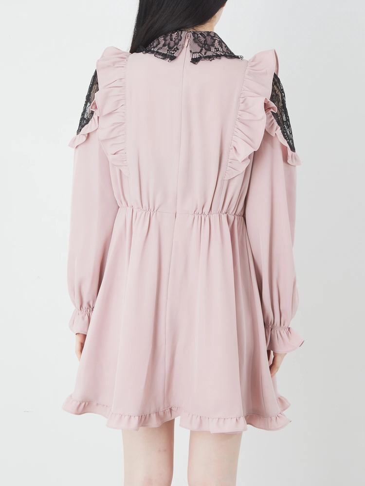 【着用2回】Rene♡ルネ　キラキラパール♡レース襟♡リネンワンピース tocco closet ワンピース パール釦パネルライン襟付きレース