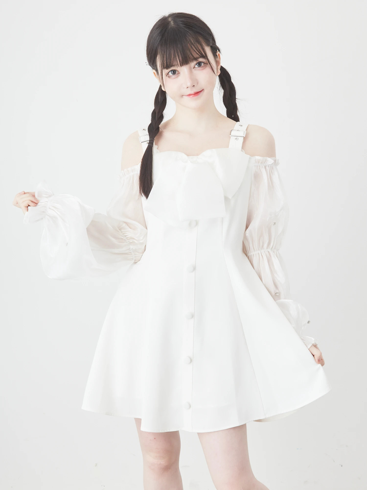 【韓国ブランド】リボンハンオフショルダーワンピースN118 MAISON DE THERESE ワンピース オフショルダー バック紐リボン