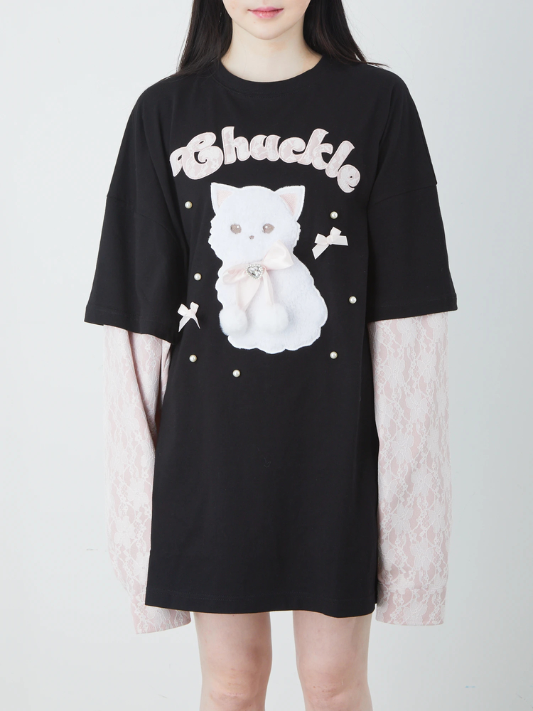 新品タグ付♡アンクルージュ♡ネコちゃん制服セットアップ♡ピンク♡ ねこちゃんプリントBIGTE - Ank Rouge(アンクルージュ)のTシャツ